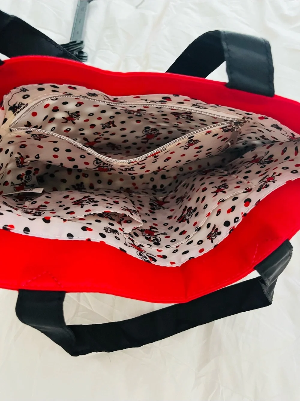'Mickey Mouse Fabulous' Black & Red Polka Dot Tote Bag
